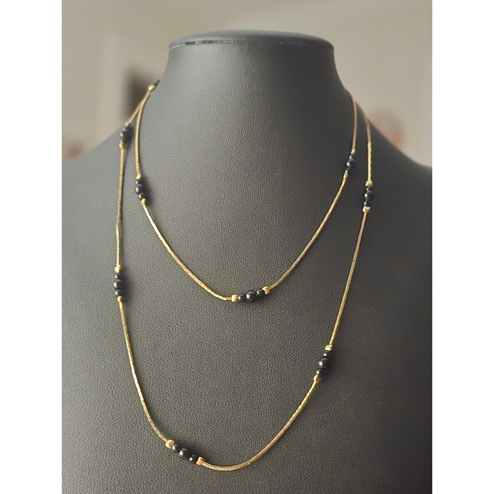 Goldtone Black Bead Necklace Vintage Dainty